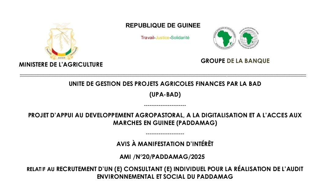 PROJET D’APPUI AU DEVELOPPEMENT AGROPASTORAL, A LA DIGITALISATION ET A L’ACCES AUX MARCHES EN GUINEE (PADDAMAG)
