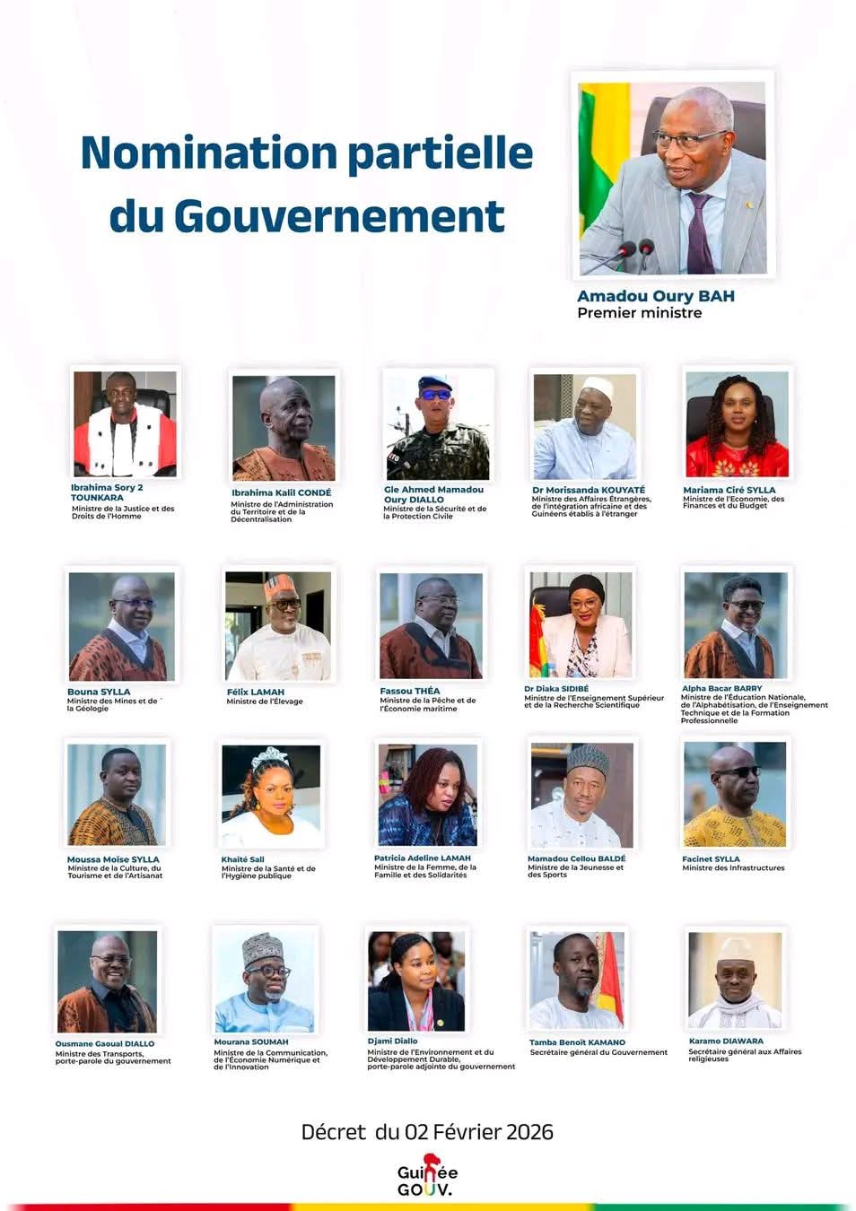 Guinée : nomination partielle des membres du gouvernement